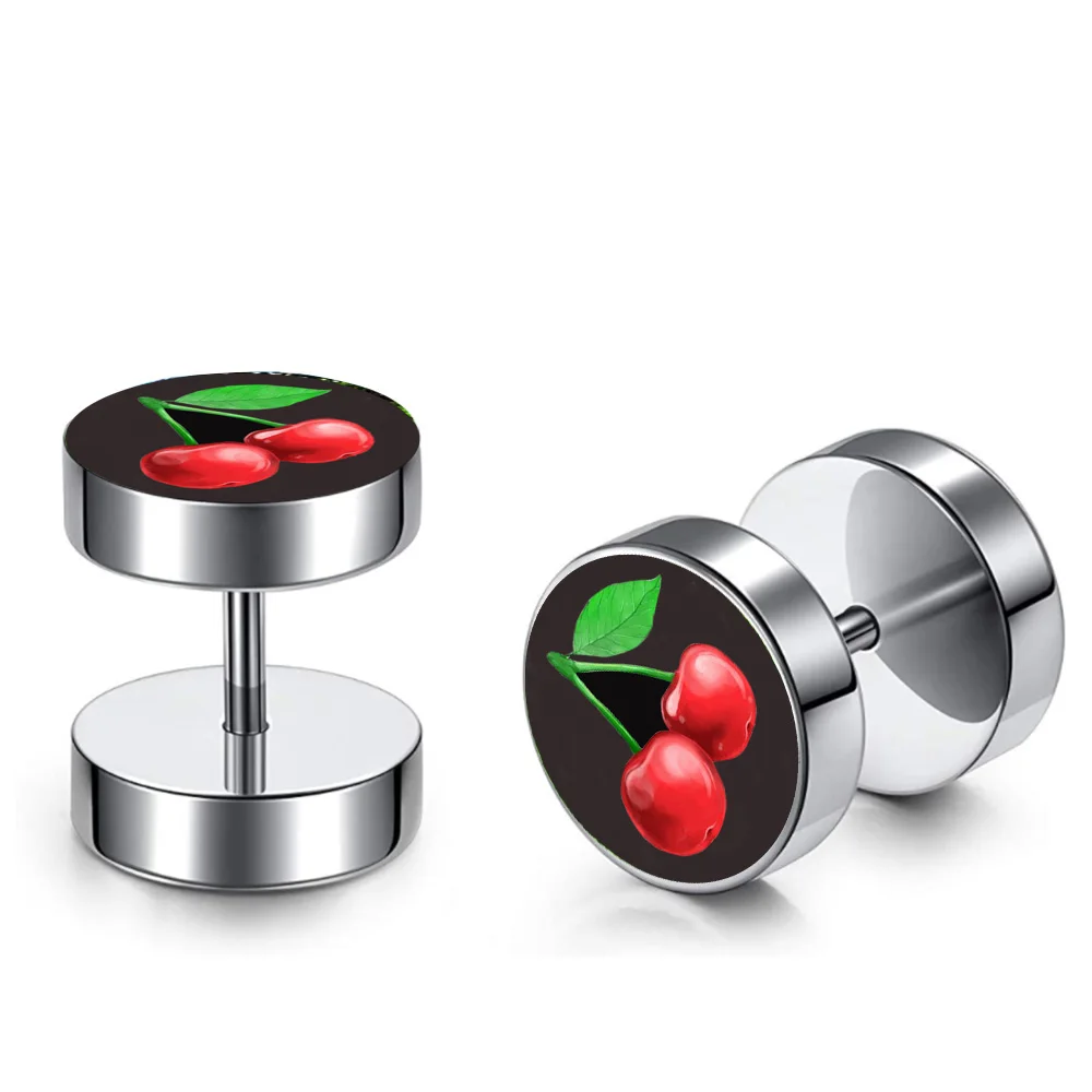 New Earings Fashion Jewelry Women's Ear Stud Barbell Piercing Punk Men Earrings Black Body Jewerly Fake Ear Plug 8mm