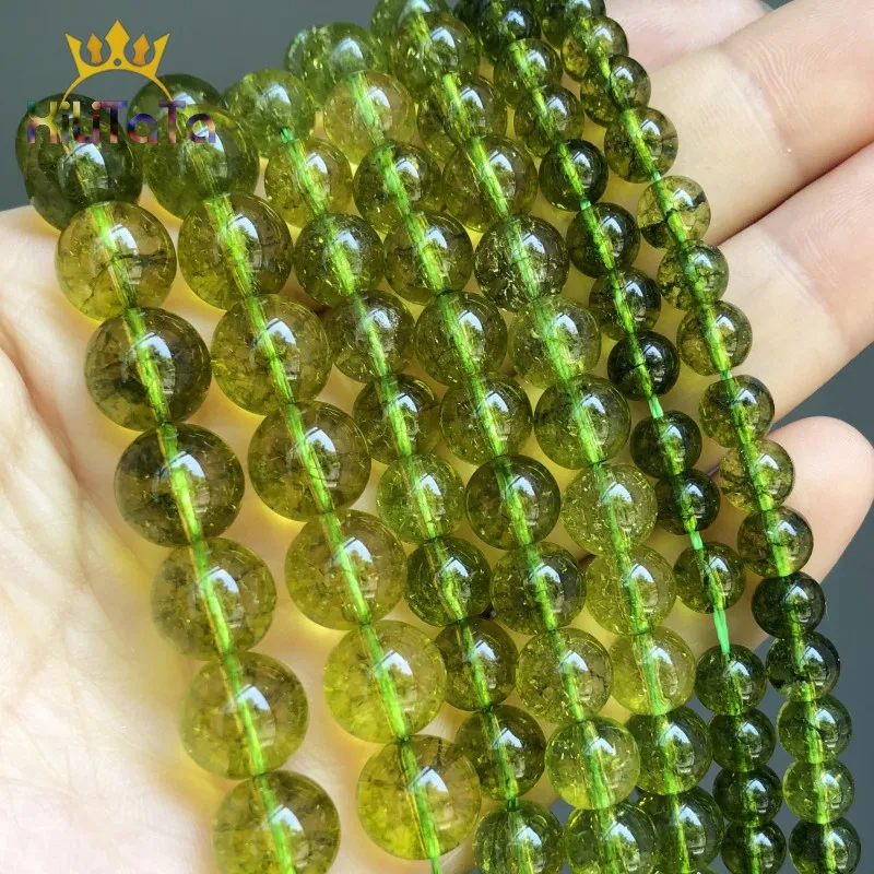 Smooth Green Peridot Crystal Stone Beads 6 8 10mm Round Loose Spacer Beads For Jewelry DIY Making Bracelet 15\'\'Inches/Strands