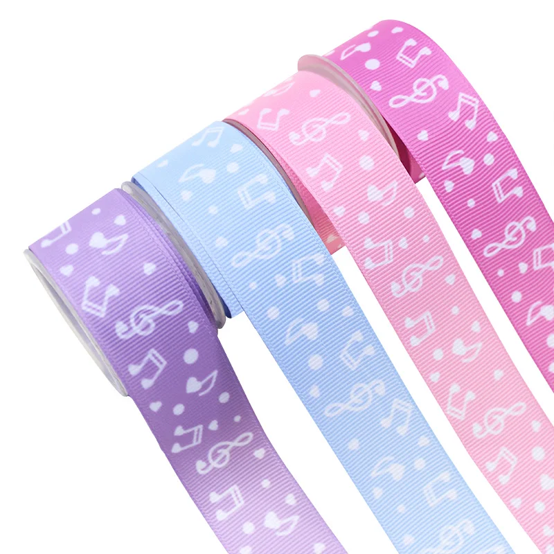 75mm Heat Transfer Colorful Piano keyboard Musical Symbol Printing Grosgrain Ribbon 10Yards