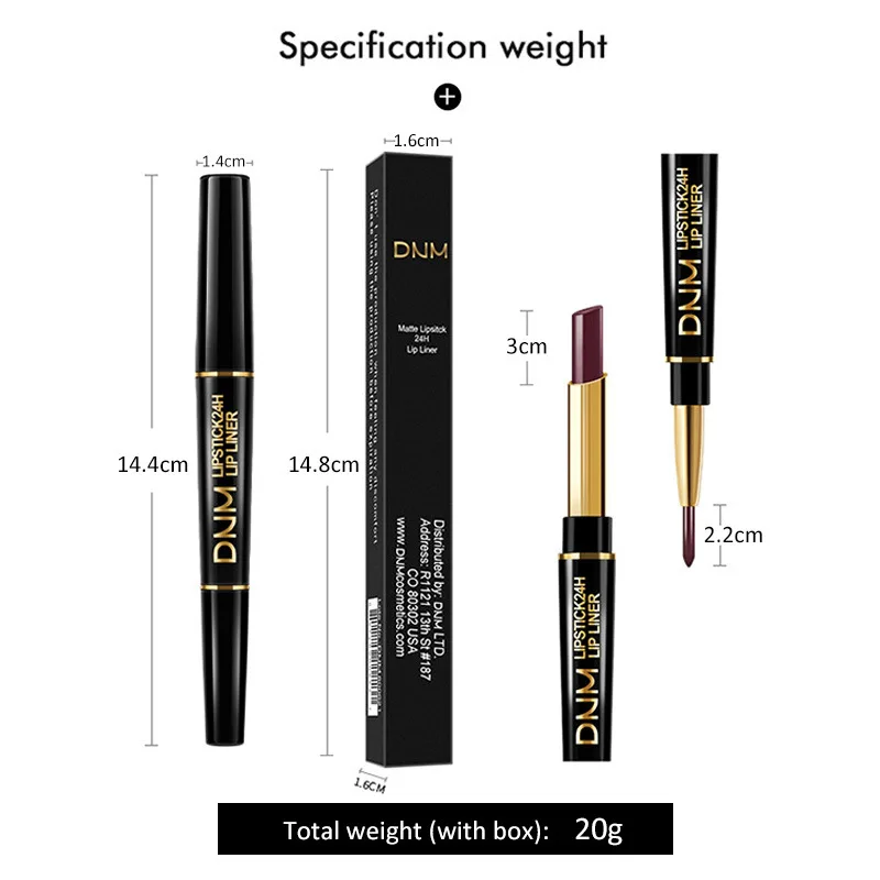 DNM brand double-ended waterproof matte velvet lipstick red pencil matte lipstick makeup 12 colors cosmetic lip liner tool TSLM1