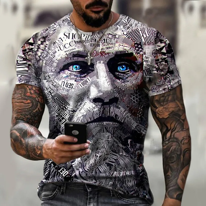 New style hot sale in 2021, 3D men\'s T-shirt, gentleman style design, short sleeves, summer fashion, handsome man