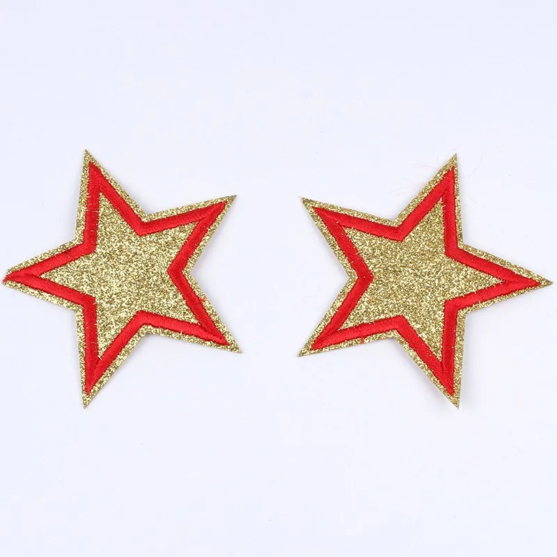 5Pc 65mm Glitter Star Embroidery Patches Iron on Clothing Gold Silver Appliques Stripe Badge Fabric Sticker Diy Phone Case Decor