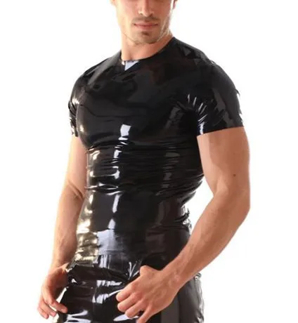 

Latex Black T-shirts With Short Sleeves Latex Men's Suit No Zip