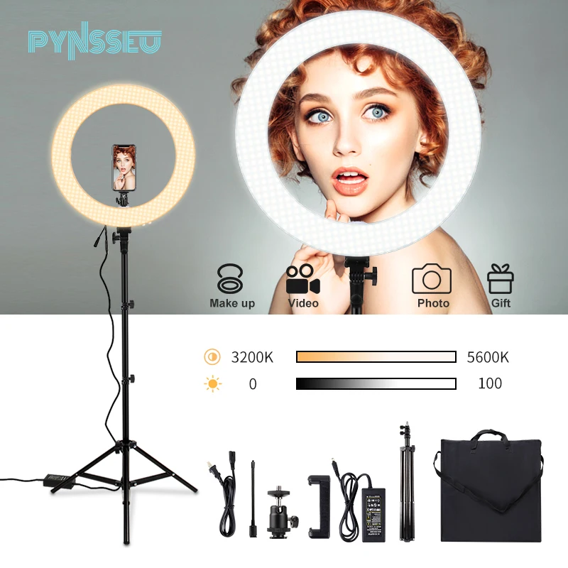 

18'' LED Selfie Ring Light with Tripod Stand & Phone Holder for Smartphone Youtube Tik Tok Live Stream Vlog Photography lighting