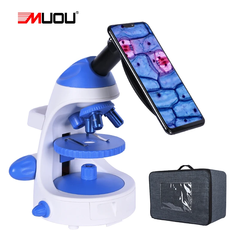 Monokularowy mikroskop biologiczny HD Zoom 1600X laboratorium Lad student education LED + luksusowa torebka + uchwyt na telefon + akcesoria 9CPS