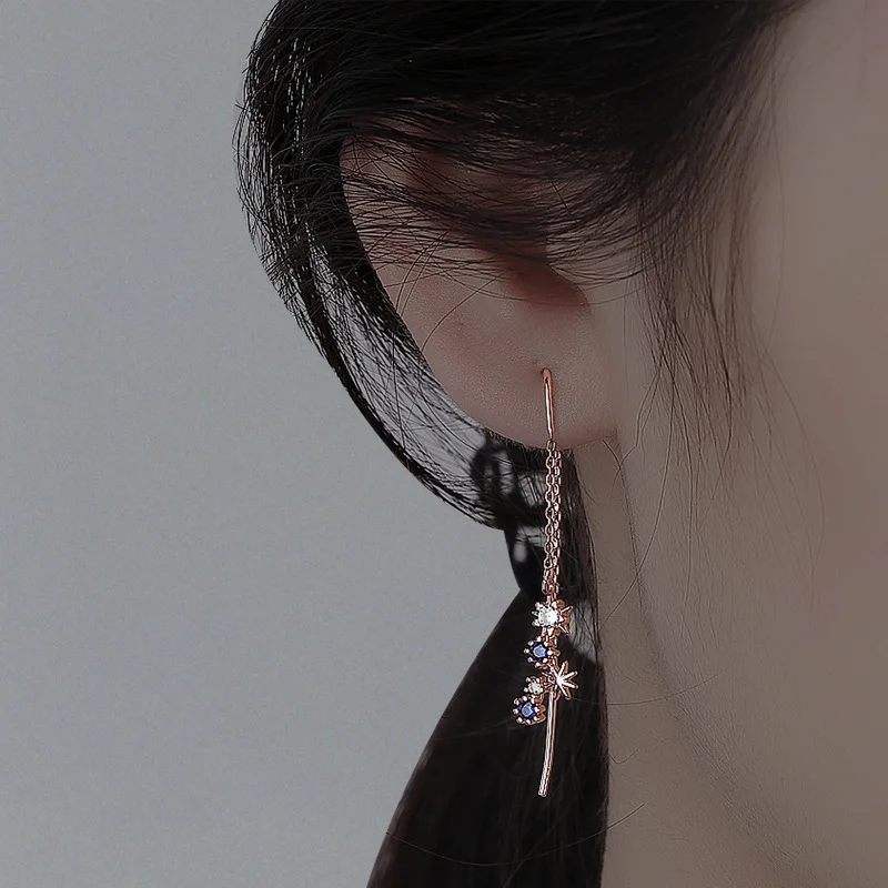 CIAXY Asymmetrical Blue Starry Star Drop Earrings Female Dazzling Micro-inlaid Zircon U-shaped Earring Fashion Jewelry