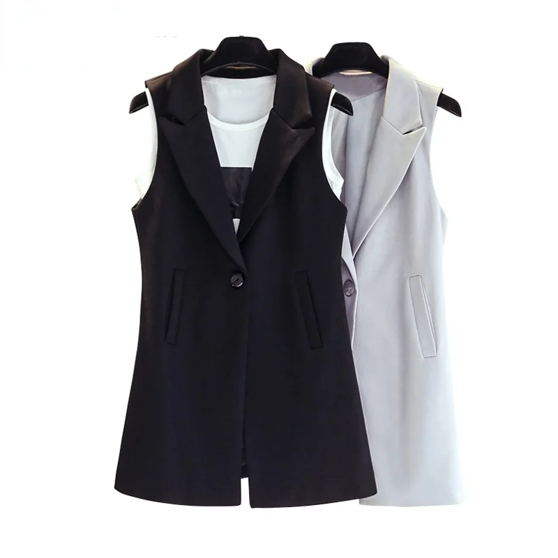 2022 Classic Long Vest Women Elegant Suit Vest Spring Autumn Sleeveless Jackets Outerwear Office Lady Slim Waistcoat