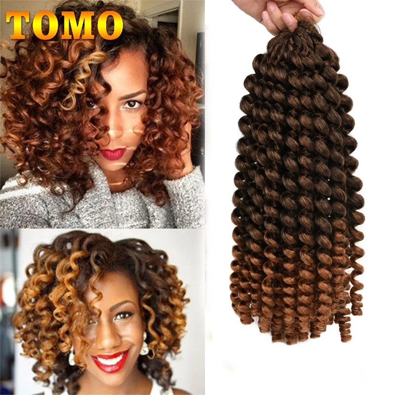 TOMO 8 12 Inch Short Curly Synthetic Hair Jamaican Bounce Wand Curl Braiding Hair 20 Roots Ombre Brown Crochet Hair Extensions