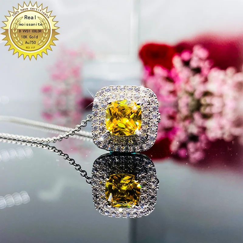 

Au750 18K Solid gold Necklace 1ct yellow moissanite Diamond DVVS color With national certificate