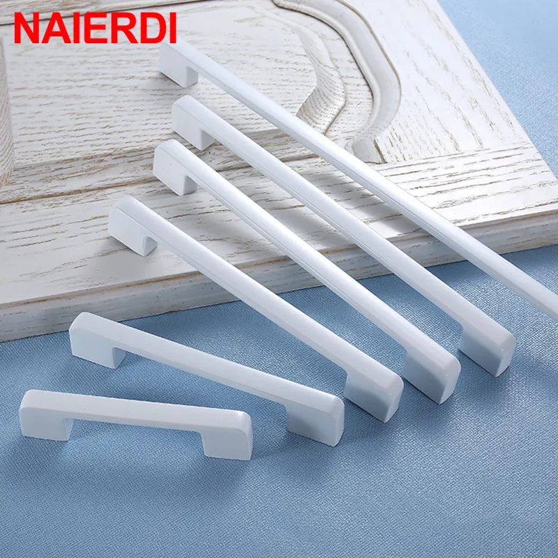 NAIERDI Aluminium Alloy White Cabinet Handles Kitchen Closet Door Knobs and Cupboard Handles Drawer Pulls Furniture Handle