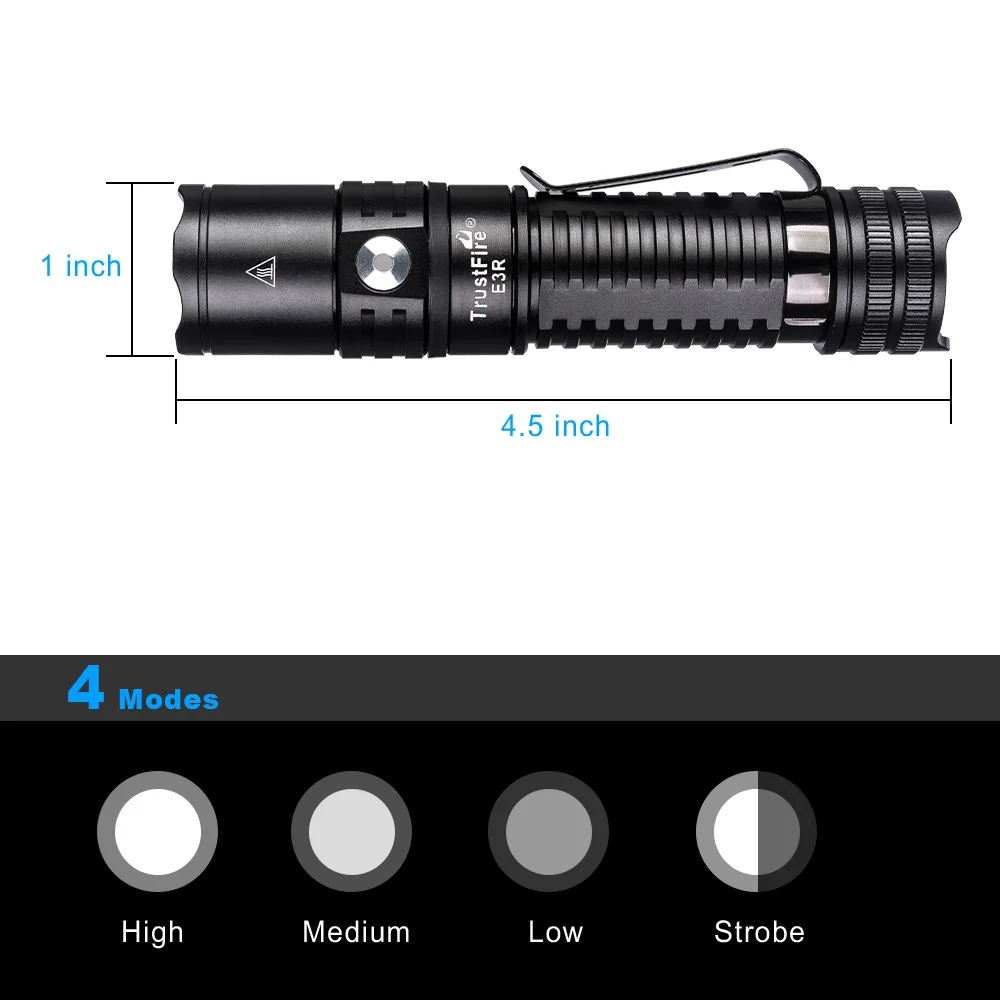 Trustfire E3R Rechargeable EDC Led Flashlight 1000 Lumen 18650 Rechargeable Pocket Torch With Usb Charging Lamps Camping Outdoor