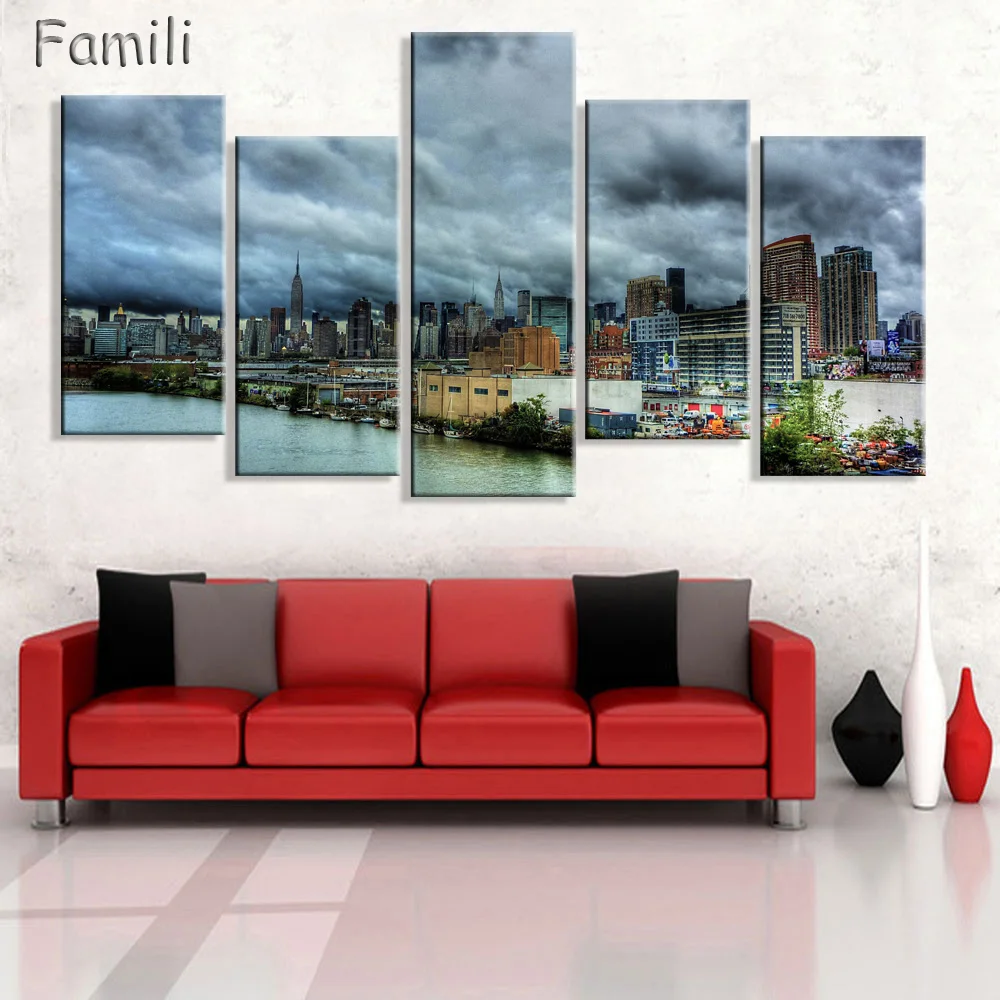 5 panel high quality New York City landscape Canvas Painting Large Wall Pictures For Living Room Custom no frame Direct Selling