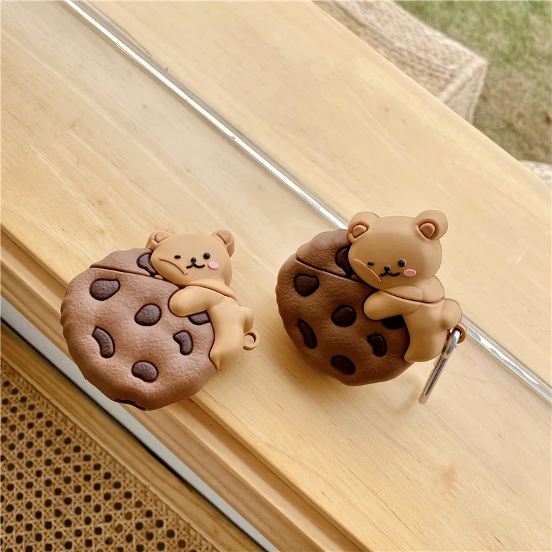INS Cute Cartoon Cookies Bear housse en Silicone souple pour AirPods 1/2 étui d'écouteurs Bluetooth sans fil pour AirPods Pro 3 housse
