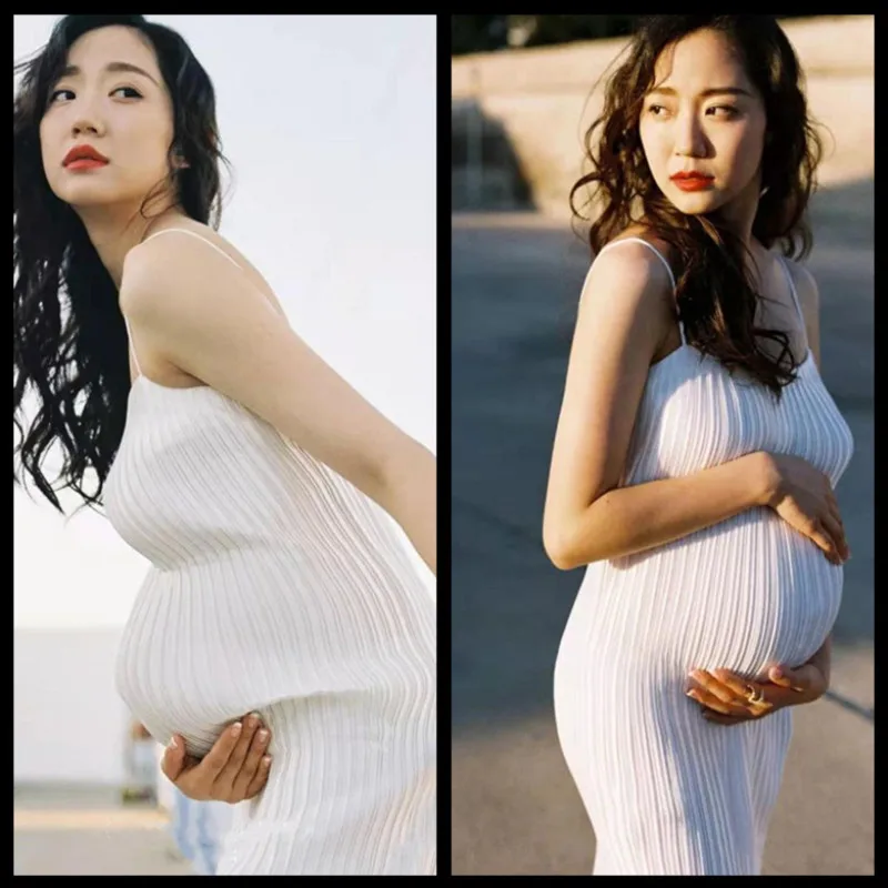 New Studio Theme Pregnant Women Mommy Photo Clothing Suspender Sexy White Skirt Photo Press Pleated Skirt Photography