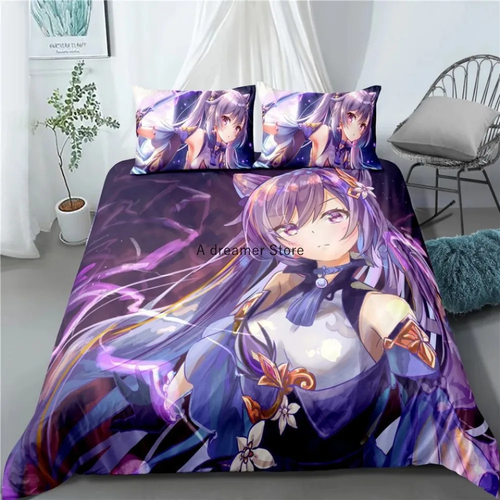 

Touhou Project Remilia Scarlet Flandre Anime Duvet Cover With Pillowcases Purple Bedding Linen Genshin Impact Bedclothes