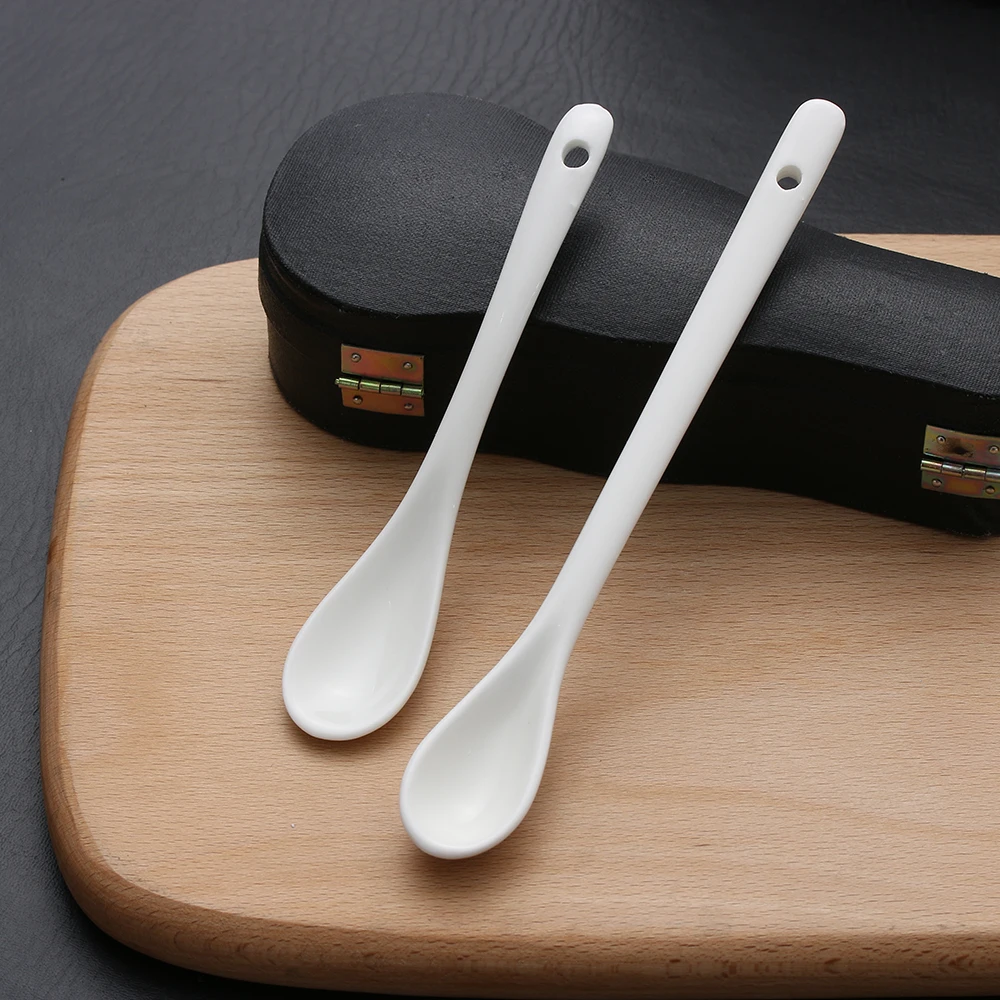 Ceramic Long Handle Spoons Flatware Dessert Spoon Ice Cream Spoon Tableware Tea Kitchen Tools Honey Supplies