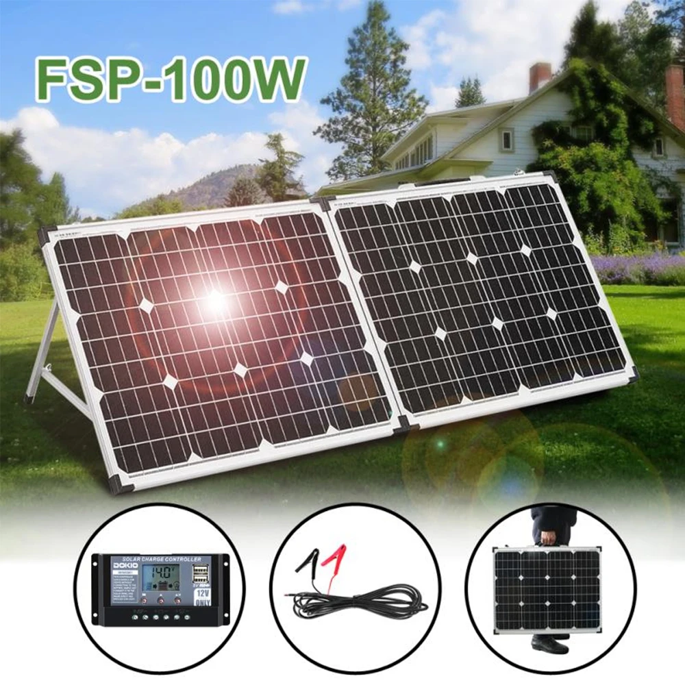 DOKIO Solar Panel 18V 100W + 12V Kontroler ładowania Akumulatora 5V USB Zestaw Solarny Do Domu/Power Bank/Camping/Solarne System Foldable Panel