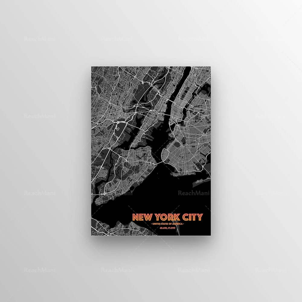 

New York City Map Printing, New York Manhattan Map Canvas Print Poster Wall Art Knowledge