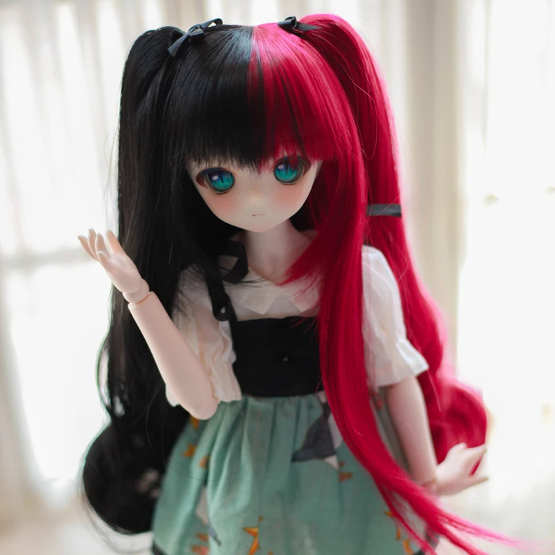 

D03-P285 children toy BJD DD SD MSD 1/3 1/4 1/6 doll's Accessoriess wig Red and black white pink stitching curly hair 1pcs