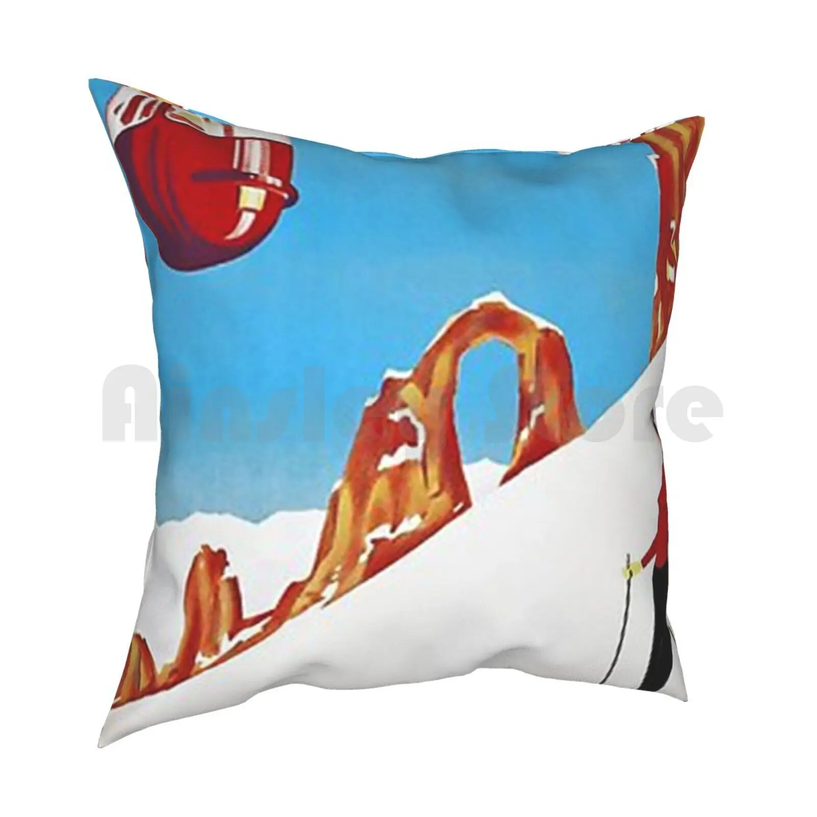 She Skis Alone Vintage Tignes Ski Sport Poster-Pillow Case Printed Home Soft DIY Pillow cover She Skis Alone Sport Sports