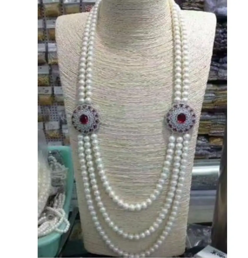 

Free shipping noble jewelry new design 9-10mm round white pearl necklace DIY women hot sale jewelry