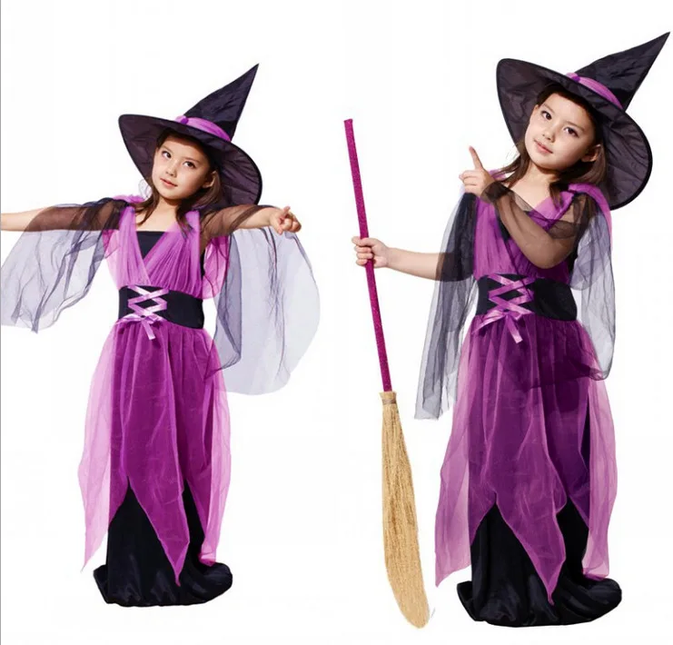 Girls Witch Tutu Dress with Witch Halloween Costume Carnival Cosplay Party Witch Fancy Dress+Hair Hoop+Bat Wing Outfit 3pcs