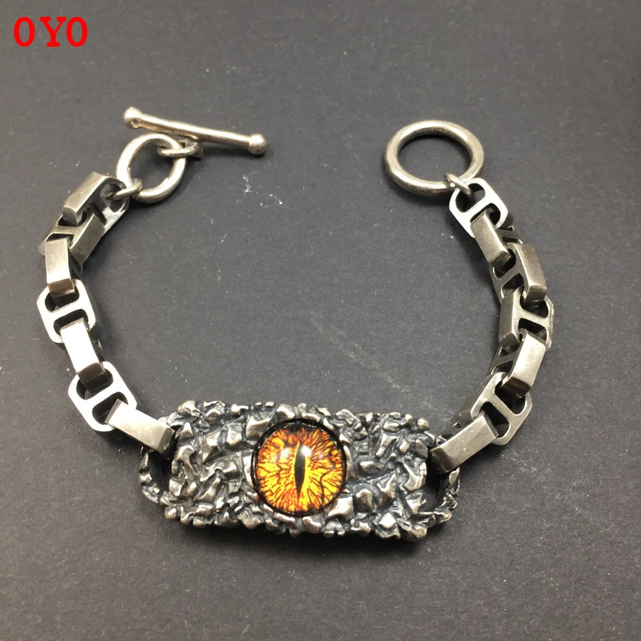 

2021 new S925 sterling silver yellow demon eye bracelet retro Thai silver old domineering men's trend personality bracelet