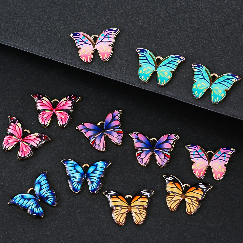 10pcs/lot Colorful Enamel Butterfly Charms Handmade DIY Earrings Necklace Jewelry Accessories Supplies