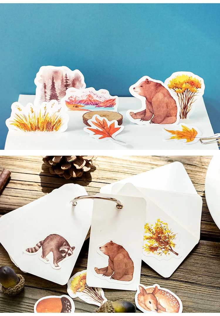 46 Pcs Autumn Forest Party DIY Adhesive Stickers Pack Decorative Album Diary Stick Labels Stationery for Creative Crafting