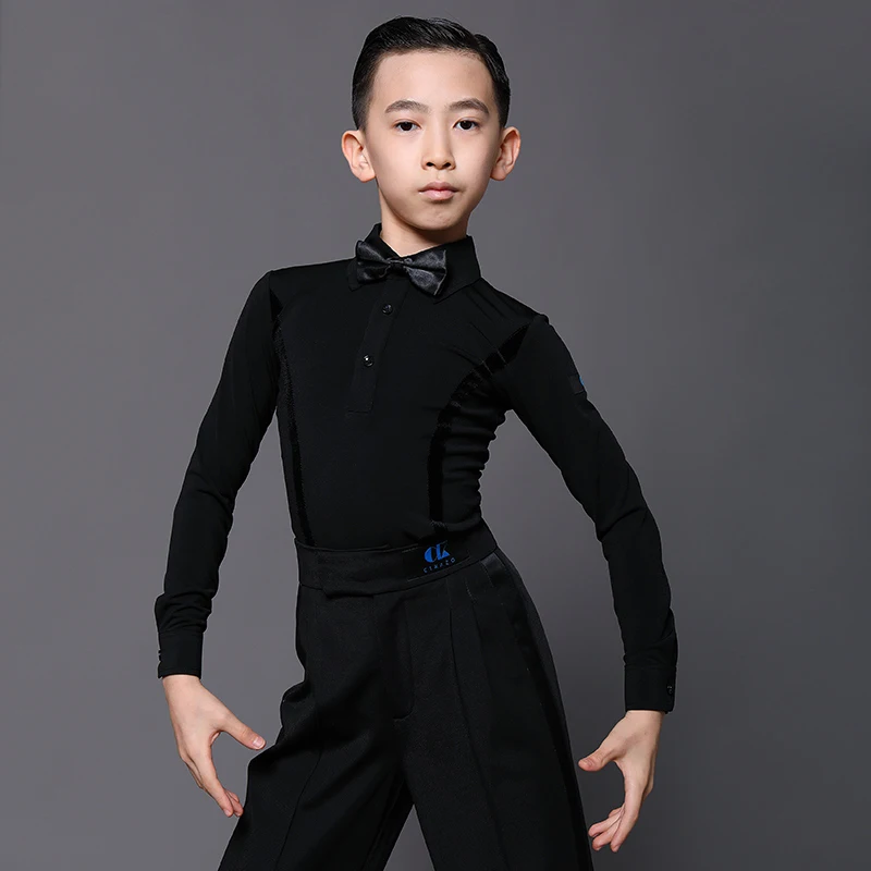 

Boys Latin Dance Shirts For Kids Black Sexy Bodysuit Latin Practice Clothes Ballroom Chacha Samba Performance Dancewear DN7114