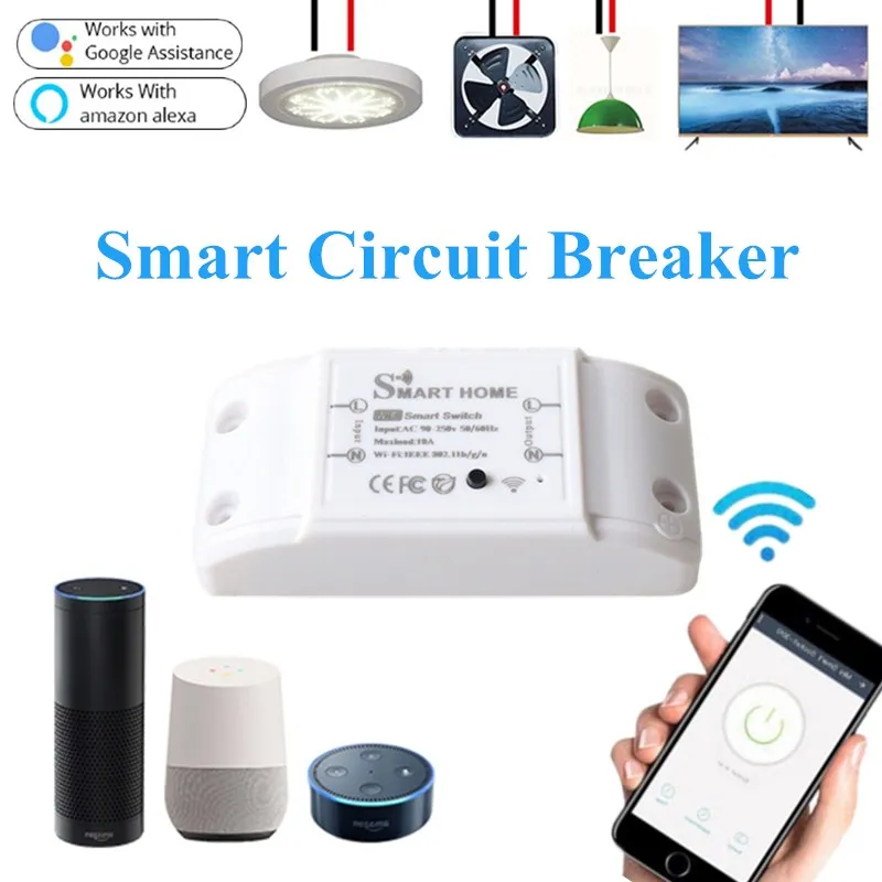 1/5/10pcs Smart Circuit Breaker Smart Timer Switch Relay AC 90-250 Remote Control Smart Home Compatiable With Alexa Google/ Siri