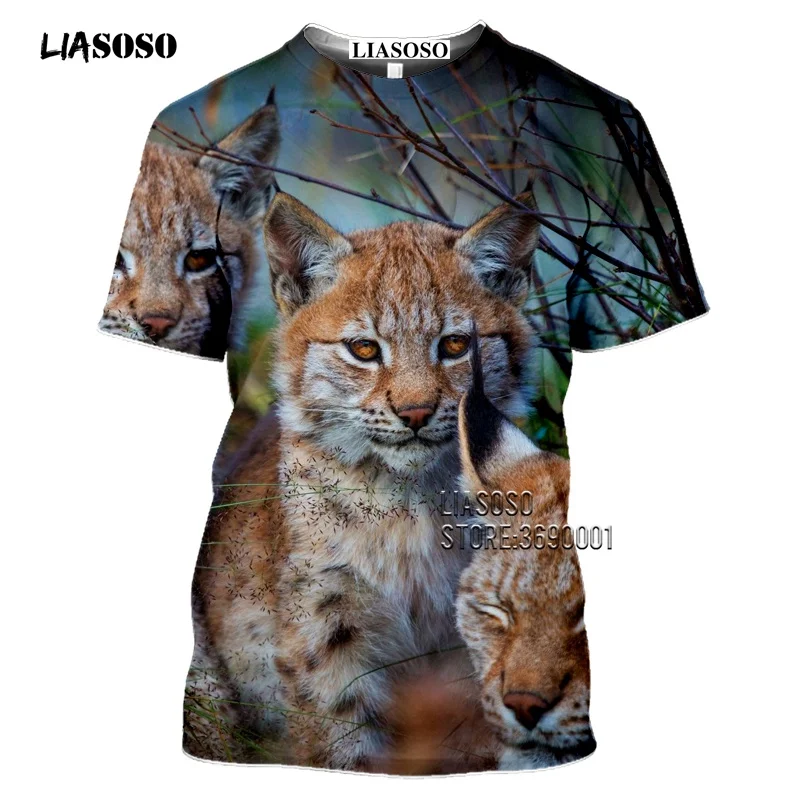 Cat Eurasian Lynx Animal T Shirt 3D Print Women Men\'s Harajuku Casual T-shirt Tee Tops Short Sleeve Plus Size Clothing