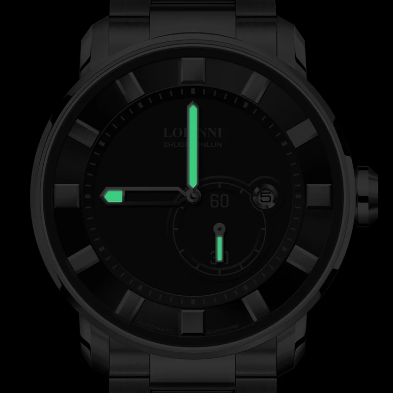 ساعة يد ميكانيكية أوتوماتيكية للرجال من LOBINNI، مرآة ياقوتية مضيئة، قرص ثاني صغير