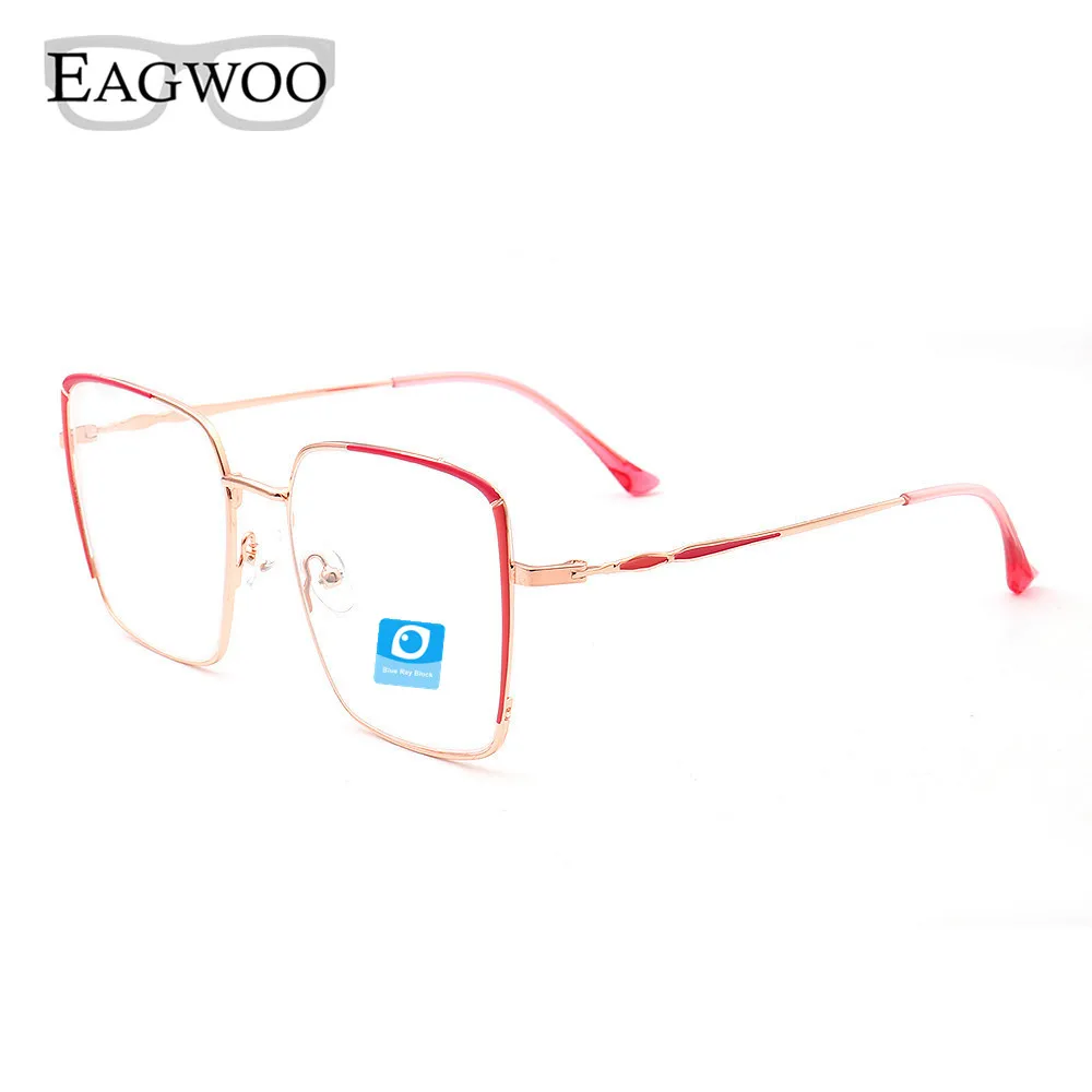 Computer Plain Glasses Blue Ray Block Designed Full Rim Square Frame Anti Reflection Red Blue Pink Wide Face Suitable Fashion