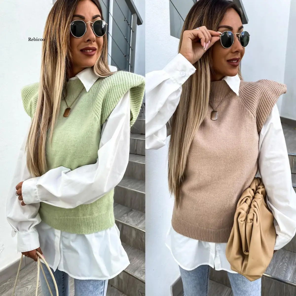 

Women's Spring and Summer European and American Solid Color Blouse Vest Vest Sweater