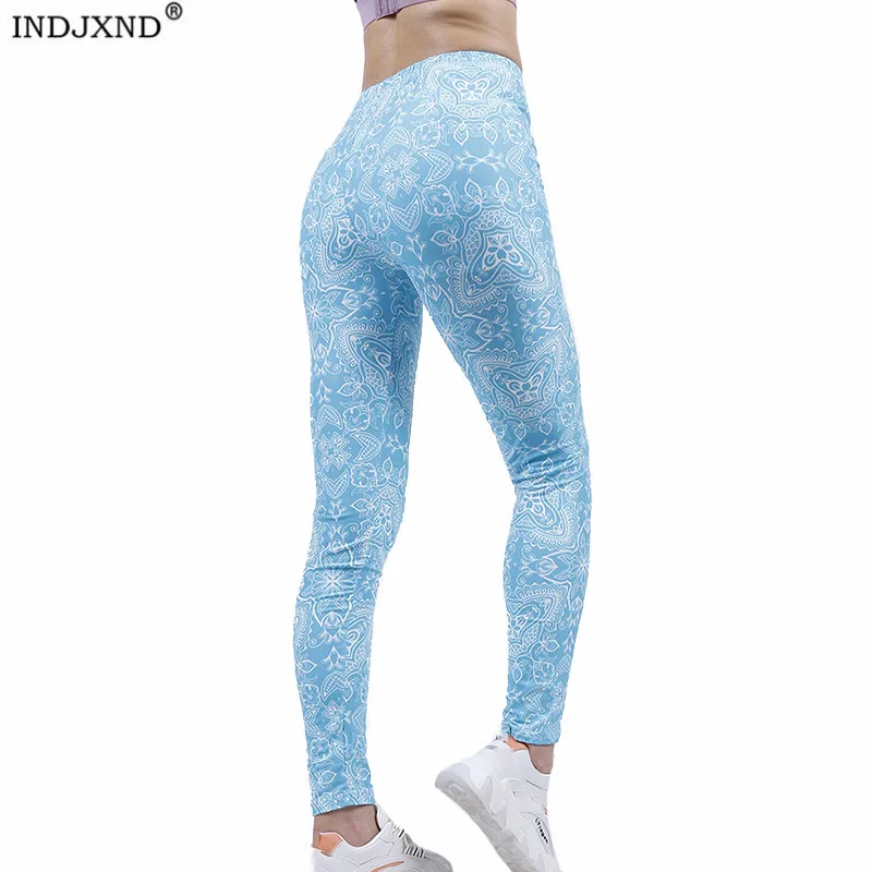 INDJXND Frauen Sport Hosen Sexy Push Up Gym Leggings Laufhose Dünne JoggersLight Blau Geometrische Weiche Knöchel-Länge Bottom