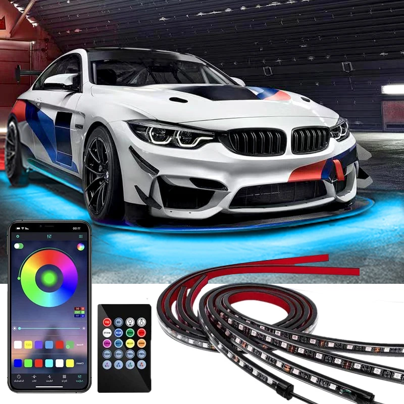 Car Exterior Parts LED Chassis light 12V Neon Under Car Glow Lamp Underglow Atmosphere Decoration Bar APP Control For Car Bottom