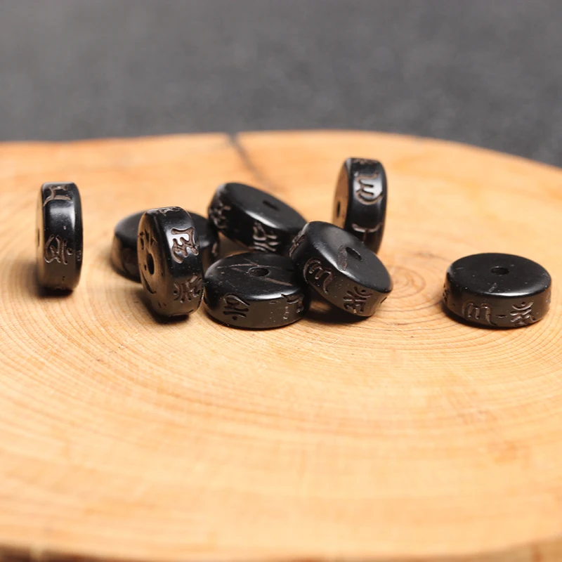 4A Natural Black Coconut Shell Six Word Mantra Crystal Single Bead DIY Jewelry Making