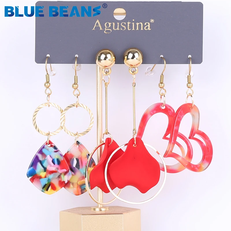 BLUE BEANS Set Earring For Women Drop Earrings Fashion Jewelry Long white Earrings Set Girls acrylic Boho Girls Dangle Earring