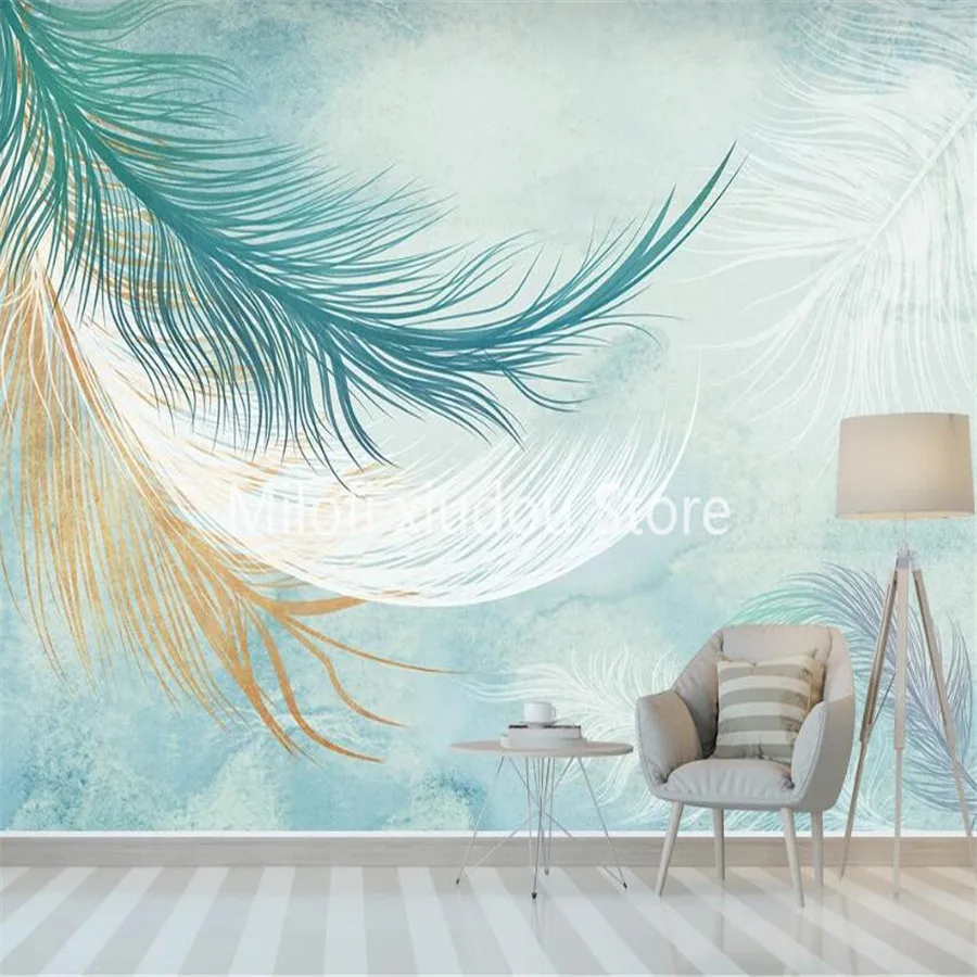 

Custom 3D wallpaper mural Nordic minimalist watercolor feather bedroom background wall decoration wallpaper