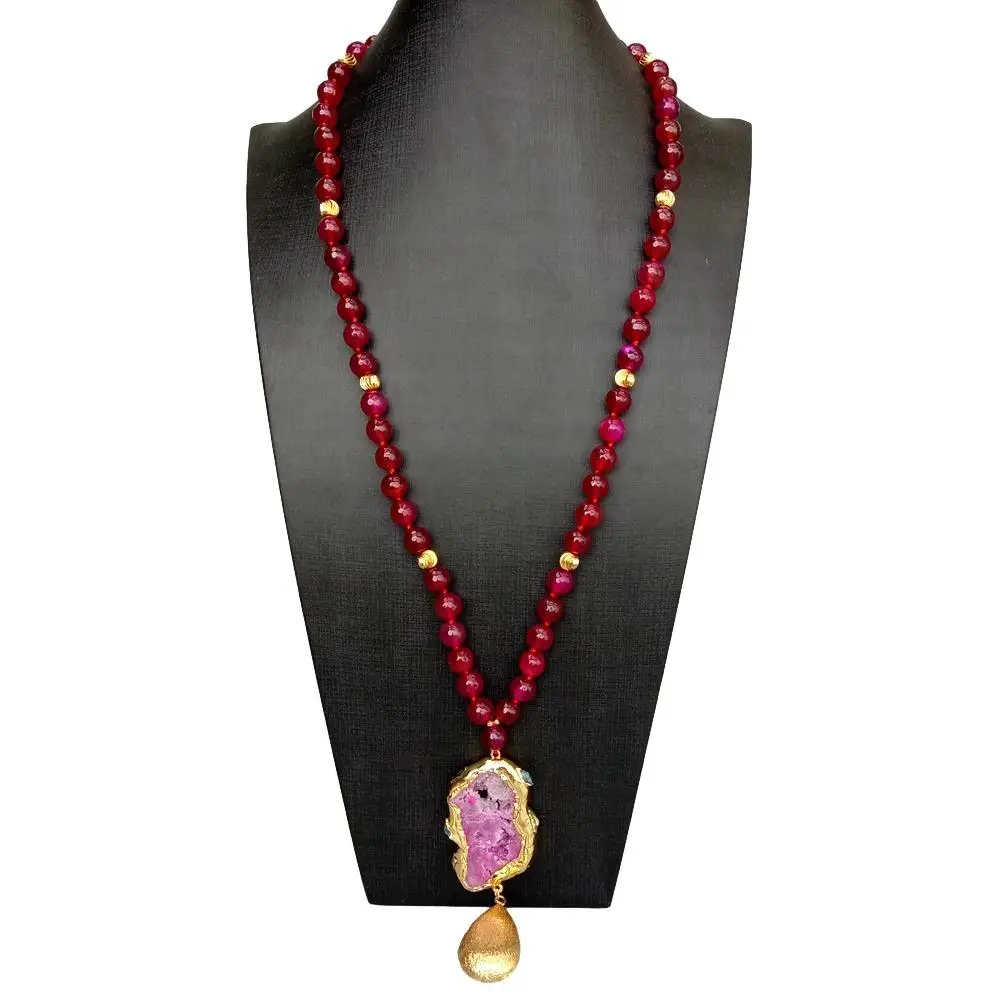 Y·YING 10mm Faceted Fuchsia Agate Long Necklace 38