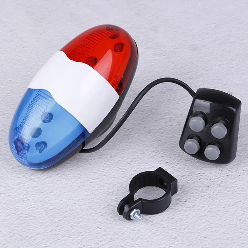 Luce sonora della polizia della bicicletta, campana del corno della sirena del corno della luce del LED della bici, luce del LED 4 suoni della tromba, luce di sicurezza di avvertimento