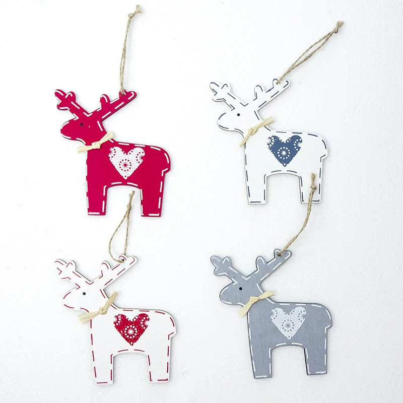 1pcs Wood Heart Deer Pendants Christmas Tree Decoration Hanging Ornaments Crafts Xmas New Year Party Wedding Home Decor 63147