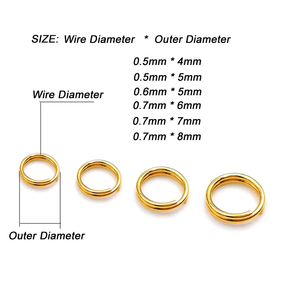 200Pcs/lot Stainless Steel key chains Open Jump Rings Double Loops Gold Color Split Rings Connectors For Jewelry Making