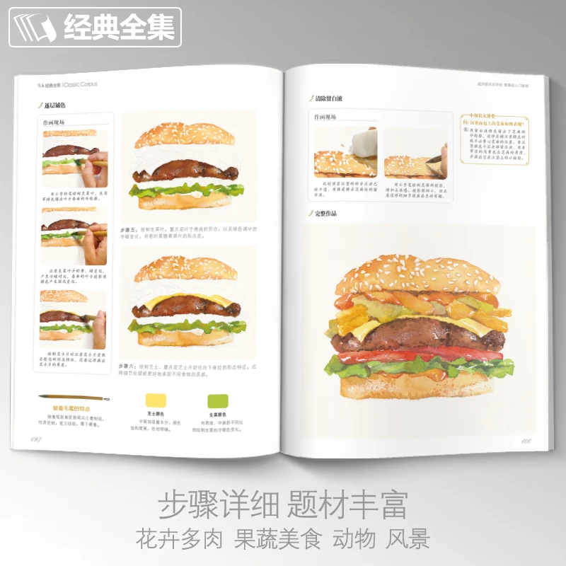 New Basic Watercolor Tutorial Book Zero-based self-study Landscape/Food/ Flower/Fine Art Girl hand-painted illustrator book