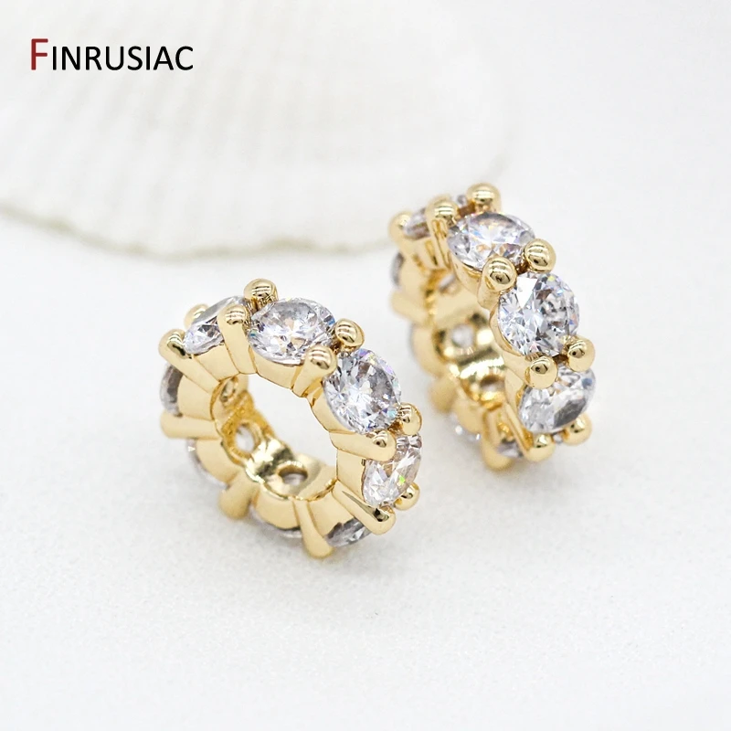 10mm 14K Gold Plated Brass Zircon Rhinestone Rondelles Crystal Bead Loose Spacer Beads for DIY Jewelry Making Accessories