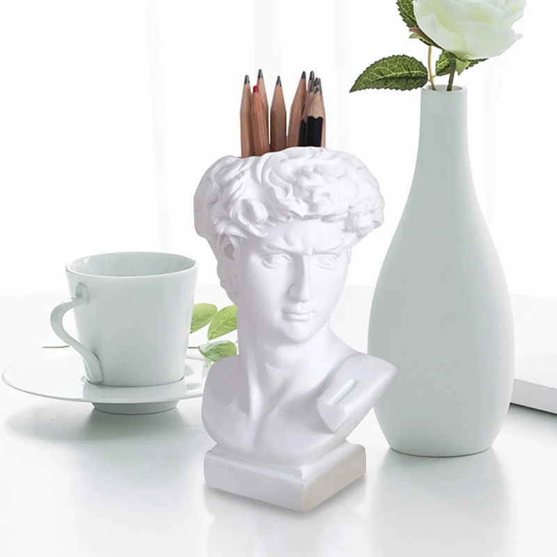 New Plaster Large Vases David Sculptures Creatives Resin Imitation Head Pen Holders Flower Arrangement Accessories Pen Holders