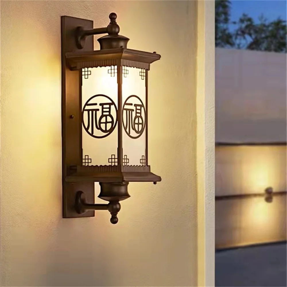 BROTHER Outdoor Solar Wall Sconces Light LED Chinese Style Waterproof Vintage Lamp for Home Balcony Decoration