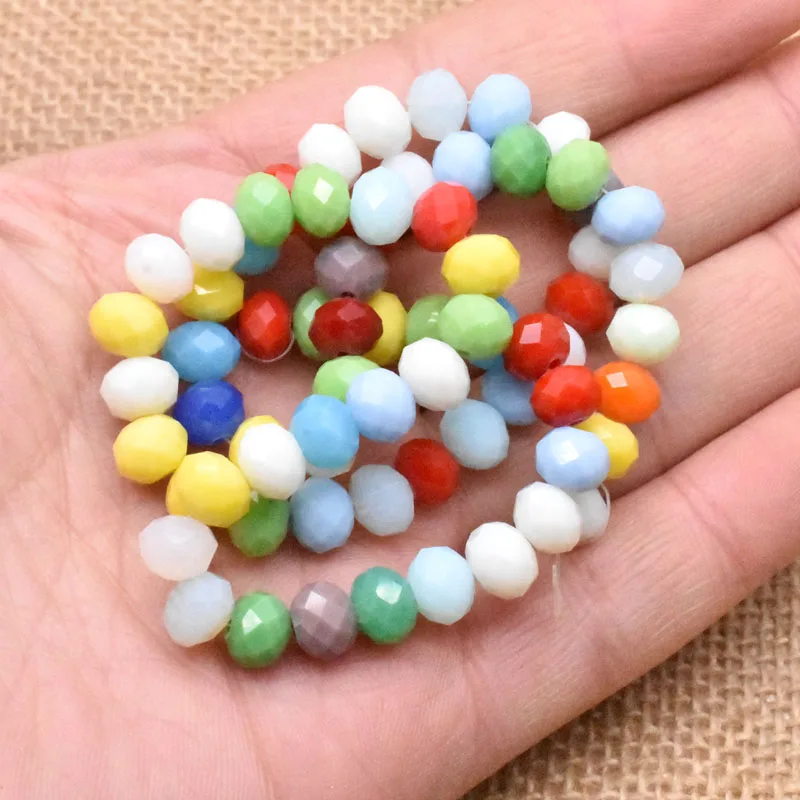 Wholesale6/8mm Rondell Austria Faceted Crystal Beads Solid Color Porcelain Round Glass Loose Spacer Beads for Jewelry Making DIY