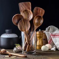 Teak Natural Wood Cookware Kitchen Utensils Cooking Tools Sets Tableware Kitchenware Dinnerware Spoon Shovel Colander Wooden Kit